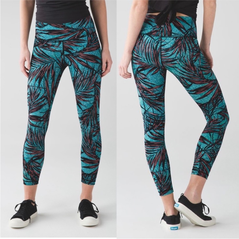 lululemon athletica Black and Green Patterned Leggings